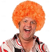 رخيصةأون باروكات الحفلات-باروكات أفريقية قصيرة منفوشة - شعر مستعار ديسكو هيبي مجعد للنساء والرجال لأزياء تنكرية لحفلات الهالوين، شعر مستعار لعيد القديس باتريك