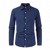 economico Casual da lavoro-Per uomo Camicia Camicia di lino Camicia Estiva Camicia da Spiaggia Semplice Vacanza Camicia hawaiana Nero Rosa Blu marino Viola Manica Lunga Bavero Primavera &amp; Autunno Abbigliamento Bottonato