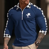 preiswerte Herren Klassisches Polo-Herren Poloshirt Poloshirt mit Viertelreißverschluss Freizeitskleidung Urlaub Kargen Langarm Modisch Komfortabel Plaid Farbblock Stickerei Reißverschluss Frühling &amp; Herbst Regular Fit Weiß Gelb