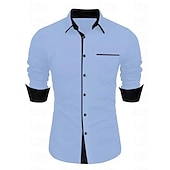 preiswerte Businesshemden für Herren-Herren Oberhemd Lässiges Hemd Schwarz Weiß Hellgrün Burgunderrot Blau Langarm Farbblock Solide / einfarbig Umlegekragen Hochzeit Urlaub Button-Down Bekleidung Baumwolle Modisch Freizeit