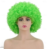 olcso Party Parókák-rövid, göndör, göndör afro paróka nőknek 70-es évek szintetikus hőálló parókák vicces party cosplay haj St. Patrick napi parókák
