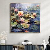 Недорогие Картины с цветочными мотивами-Оригинальная картина маслом с цветком лотоса ручной работы на холсте, настенный художественный декор, минималистское озеро для домашнего декора с натянутой рамкой/без внутренней рамы, картина