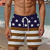 cheap Flag Print-Men&#039;s American Flag Swim Trunks Swim Shorts Board Shorts Mid Waist Vacation Hawaiian Holiday Vacation Holiday Beach Drawstring with Mesh lining Elastic Waist Designer Clothing Apparel