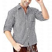 preiswerte Herrenhemd zum Knöpfen-Herren Hemd Freizeithemd Knopfhemd Karierte Hemden Schwarz Rot Grün Langarm Karomuster Revers Karneval Urlaub Tasche Bekleidung Baumwolle Baumwollmischung Mode Lässig Bequem