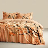 abordables 100% Coton-Parure de lit réversible 100 % satin de coton l.t.home de qualité supérieure, 300 fils au pouce carré, motif floral, taille Queen et King