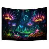 olcso Feketeművilágítás-blacklight gobelin UV reaktív világít a sötétben ragyogás buli hátborzongató virágok trippy ködös természet táj függő gobelin fali művészeti falfestmény nappali hálószobába