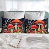 abordables Sábanas y funda de almohada-Juego de 2 fundas de almohada tamaño queen con diseño de setas, funda de edredón estampada, funda de almohada suave y transpirable, funda de almohada decorativa (20 x 30 pulgadas)