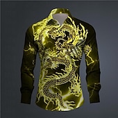 abordables Motif Animal-Homme Dragon Chemise Chemise boutonnée manche longue Abstrait Usage quotidien Sortie Printemps Col rabattu Imprimer Bouton bas Noir Jaune Rose Claire Rouge Bleu Roi