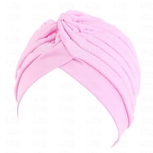 abordables Musulmán árabe-Sombreros turbantes suaves con nudo preanudado moda plisada gorro de quimioterapia diadema para dormir de color sólido naranja para mujeres Día de Reyes casual diario