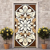 Недорогие Дверные чехлы-витражи цветочные дверные покрытия фреска декор дверной гобелен дверной занавес украшение фон дверной баннер съемный для входной двери в помещении и на открытом воздухе украшение для дома и комнаты