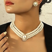 abordables Parures de Bijoux-ensembles de bijoux de mariée 1 ensemble boucles d&#039;oreilles en alliage de perles d&#039;imitation collier ensemble de bijoux artistiques de mode élégants pour femmes pour fête de mariage invité de mariage