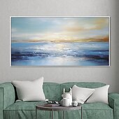 preiswerte Landschaftsgemälde-handgemaltes abstraktes Ozean-Ölgemälde, Wandkunst, Strand, Meereslandschaft, Leinwand, strukturiertes Gemälde, handgemaltes Gemälde mit blauen Himmel und Wolken, Heimdekoration auf Leinwand