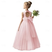 billige Blomsterkjoler-Barn Jente Blomsterjente kjole Festkjole Helfarge Ermeløs Bryllup jubileum Fest Mote Bedårende Daglig Polyester Vår Høst Vinter 2-12 år Hvit Champagne Gul