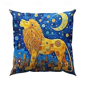 abordables style animalier-Housse de coussin double face motif lion 1 pièce | Housse de coussin carrée décorative douce, taie d&#039;oreiller pour chambre à coucher, salon, qualité supérieure, coussin d&#039;intérieur pour canapé, lit,