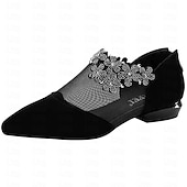 ieftine Block Heels-Botine de damă din plasă neagră, cu ornamente florale cu strasuri - pantofi eleganți cu toc mic, cu vârf ascuțit, pentru evenimente formale și petreceri