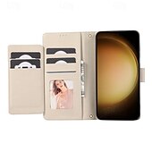 Недорогие Чехлы для Samsung-телефон Кейс для Назначение SSamsung Galaxy S24 S23 S22 S21 S20 Plus Ultra A34 S25 Ультра Кошелек для карт Зеркальная поверхность Молния Полная защита тела Геометрический рисунок ТПУ Кожа PU