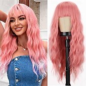 cheap Costume Wigs-Green Wig with Bangs Soft Long Wavy Wigs for Women Curly Synthetic Fiber Wig Replacement Halloween Costumes Cosplay Party Wigs St.Patrick&#039;s Day Wigs