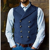 cheap Men&#039;s Waistcoat-Men&#039;s Vest Waistcoat Daily Wear Vacation Going out Vintage Fashion Spring &amp;  Fall Button Polyester Comfortable Plain Double Breasted Lapel Regular Fit Black Royal Blue Brown Rose Red Vest