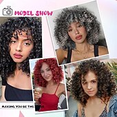 economico Parrucche da festa-Parrucche Corte Ricce per Donne Nere - Ombre Marrone Colorato Afro Parrucche Sintetiche Ricce con Frangia Parrucche di Halloween
