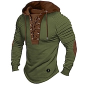 cheap Basic T shirts-Men&#039;s T Shirt Tee Top Long Sleeve Shirt Long Sleeve Hooded Spring &amp;  Fall Color Block Slim Pleated Fashion Designer Basic Lace up Patchwork Vacation Street Going out Black Army Green Beige Top Tee