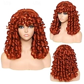 abordables Perruques de fête-perruque bouclée grande perruque bouclée pour femmes blanches et noires perruque afro bouclée longue de 20 pouces avec frange perruques de remplacement de cheveux synthétiques pour cosplay et