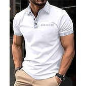 olcso Férfi klasszikus póló-Férfi POLO trikó Button Up Polos Hétköznapi Sport Hajtóka Rövid ujjú Divat Alap Színes Tyúklábminta Kollázs Zseb Nyár Normál Fekete Fehér Tengerészkék Medence Khakizöld POLO trikó