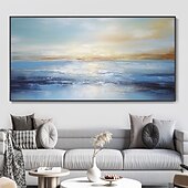 preiswerte Landschaftsgemälde-handgemaltes abstraktes Ozean-Ölgemälde, Wandkunst, Strand, Meereslandschaft, Leinwand, strukturiertes Gemälde, handgemaltes Gemälde mit blauen Himmel und Wolken, Heimdekoration auf Leinwand