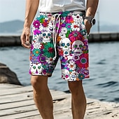 abordables Plantes et Fleurs Tropicales-Homme Crâne Fleur / Floral Maillots de bain Shorts de bain Shorts de Surf Taille Moyenne Vacances Hawaïen Style de villégiature Vacances Fête Plage Cordon de serrage avec doublure en mesh Taille