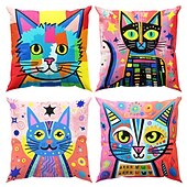 preiswerte tierischer Stil-Doppelseitiger Kissenbezug mit Katzen-Cartoon-Motiv, 1 Stück, weich, dekorativ, quadratisch, Dekokissenbezug, Kissenbezug für Schlafzimmer, Wohnzimmer, hochwertiges Innenkissen für Sofa, Couch, Bett,