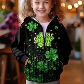 preiswerte Mädchens 3D-Vision &amp; Glanz-St. Patrick Mädchen 3D Vierblättriges Kleeblatt Kapuzenshirt Mantel Oberbekleidung Langarm Herbst Winter Aktiv Kuschelig Strassenmode Polyester kinderkleidung 3-12 Jahre Reissverschluss Strasse