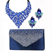 voordelige Draagbare accessoires-lichte luxe waterdruppel kristal edelsteen ketting oorbel tas driedelige set diner sieraden set handtas