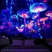 olcso Feketeművilágítás-blacklight gobelin UV reaktív világít a sötétben ragyogás buli hátborzongató virágok trippy ködös természet táj függő gobelin fali művészeti falfestmény nappali hálószobába