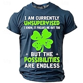 cheap St. Patrick&#039;s Day T shirts-St. Patrick Men&#039;s Four Leaf Clover Shamrock I Am Currently Unsupervised I Know It Freaks Me out Too Lucky Irish T shirt Short Sleeve T shirt 3D Print Crew Neck Shirt Daily Designer Retro Vintage