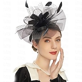 billige Fascinatorer og hatter-fascinators Hodeplagg Fjær Nett Bryllup Aftenselskap Kentucky Derby Hesteløp Damenes dag Elegant Elegant og luksuriøst Bryllup Med Fjær Blomster Hodeplagg Hodeplagg