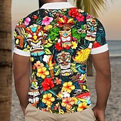 preiswerte Hawaii-Poloshirt für Herren-Kentucky Derby Herren Tiki Golfshirt Kurzarm Polo-Shirts Hemden mit Kragen Lässig Strandbekleidung Urlaubskleidung Tropenkleidung Party-Outfits Knöpfe 3D-Druck Sommer Gelb Rosa Purpur