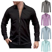 cheap Men's Non Iron Shirts-Men's Dress Shirt Button Up Shirt Plain Wedding Daily Light Blue Black White Pink Long Sleeve Lapel Spring &amp;  Fall Clothing Apparel Collared Shirts