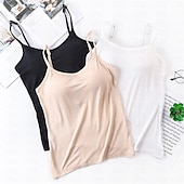abordables Tops y pantalones de dormir para mujer-Pijama de mujer de color puro, sencillo, cómodo, de uso diario, de rayón, transpirable, con tirantes, sin mangas, con tirantes, sin espalda, con almohadillas para el pecho, para verano y primavera,