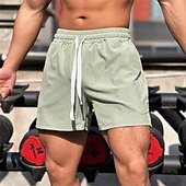 お買い得  メンズアクティブショーツ-男性用 ランニングショーツ ジムショーツ お出かけ 週末 高通気性 速乾性 ポケット ドローストリング 弾性ウエスト 平織り ショート 体操服 カジュアル アクティブウェア ライトグリーン ルビーレッド