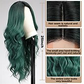 voordelige Synthetische trendy pruiken-ombre groene pruiklange groen gekleurde golvende pruik voor dameskant voor midden deel gekrulde golvende pruiknatuurlijk uitziende synthetische hittebestendige vezel pruik voor dagelijks feestgebruik