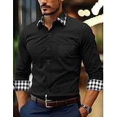 preiswerte Button-Down-Hemden für Herren-Herren Hemd Sommerhemd Oberhemd Knopfhemd Lässiges Hemd Schwarz Weiß Rosa Wein Marineblau Langarm Plaid Farbblock Kargen Täglich Urlaub Patchwork Bekleidung Baumwolle Baumwollmischung Modisch