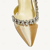 abordables Semiformal-Tacones de punta puntiaguda para mujer con adornos de cristal: elegantes zapatos de boda y de noche.