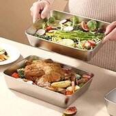 economico Stoccaggio cucina-piatti piani in acciaio inossidabile, piatto in metallo ispessito per cibo, vassoio da portata quadrato piccolo per antipasto, biscotto, bistecca, dessert, insalata dentale