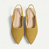 cheap Women&#039;s Flats-Women&#039;s Sandals Flats Plus Size Flyknit Shoes Outdoor Work Daily Striped Flat Heel Pointed Toe Classic Casual Comfort Walking Knit Loafer Elastic Band Almond Black Yellow
