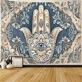 ieftine Tapiserii de vacanță-Epocă hamsa agățată de mână tapiserie eid ramadan artă de perete tapiserie mare decor mural fotografie fundal pătură perdea acasă dormitor living decor