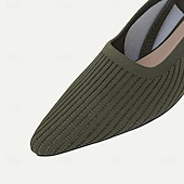 cheap Women&#039;s Flats-Women&#039;s Sandals Flats Plus Size Flyknit Shoes Outdoor Work Daily Striped Flat Heel Pointed Toe Classic Casual Comfort Walking Knit Loafer Elastic Band Almond Black Yellow