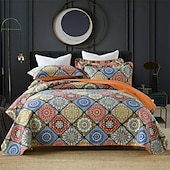 abordables Couvre-lits, couvertures et ensembles-Ensemble de courtepointe à motif patchwork 100 % coton, ensemble de couvre-lit king queen size pour toutes les saisons, ensemble de literie bohème surdimensionné et léger
