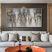 cheap Abstract Paintings-Handmade Oil Painting Canvas Wall Art Decoration Modern Abstract Grey Texture for Home Decor Rolled Frameless Unstretched Painting