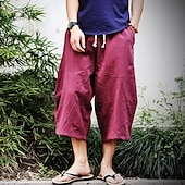 ieftine Retro-Bărbați Pantaloni de in Pantaloni de vară Pantaloni de plajă Cordon Buzunar Talie elastică Simplu Confort Respirabil Lungime gambă Zilnic Plajă Vacanță Hawaiană Boho Gri Închis
