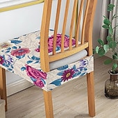 baratos Capa para Cadeira de Jantar-Capas elásticas para assento de cadeira de jantar 1 peça, capas de assento laváveis macias e removíveis com estampa floral para cadeiras de jantar, protetor de capa de assento para sala de jantar