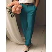 cheap Luxury Linen Pants-40% Linen Men&#039;s Linen Pants Trousers Summer Pants Pocket Straight Leg Plain Breathable Comfortable Office / Career Daily Vacation Classic Casual Black White